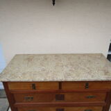 Low art-deco wood and marble chest of drawers