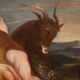Antique Italian painting from the 17th century, bacchanal of cherubs