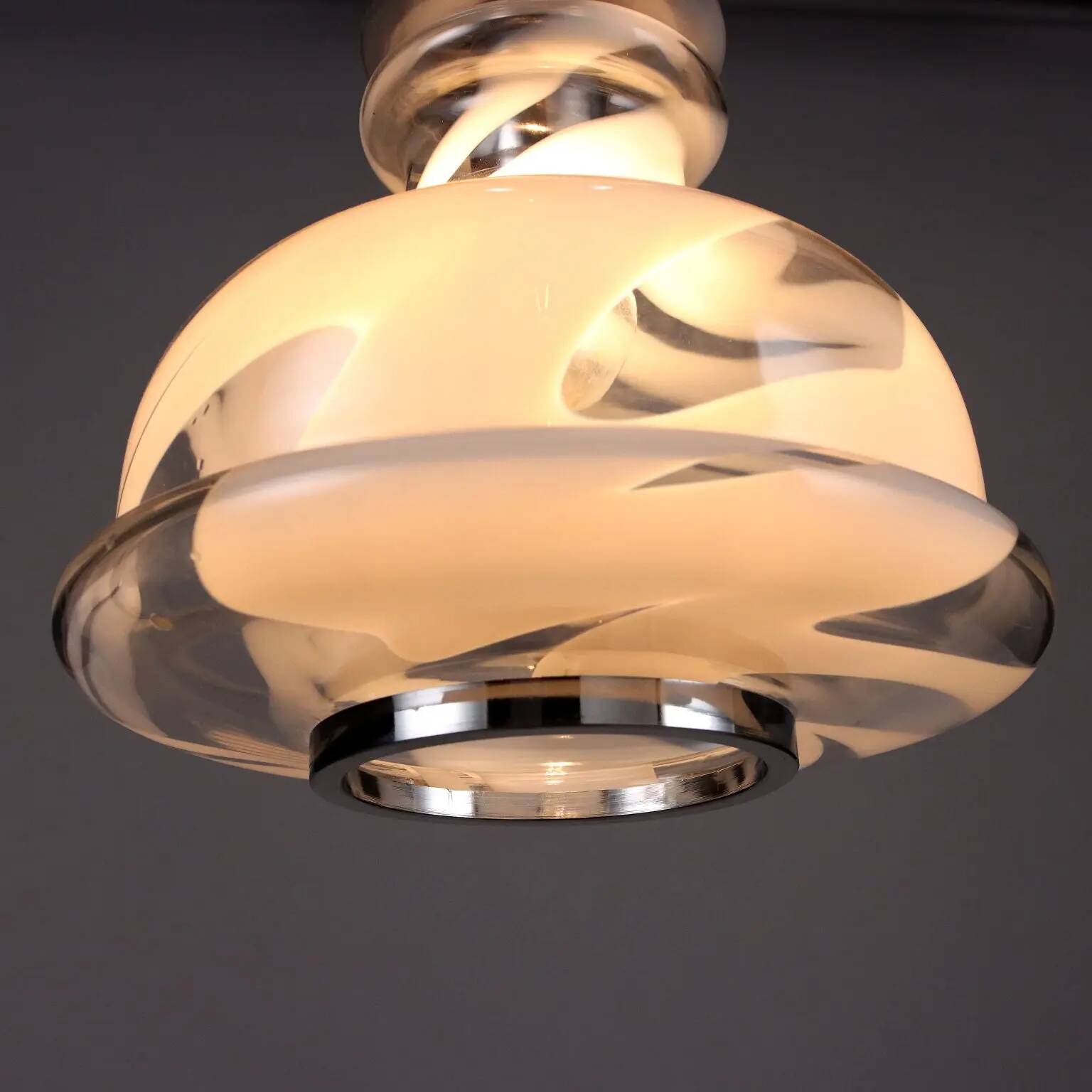 1970s vintage suspension in glass and metal, Italy