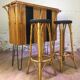 Rattan bar and its 2 stools 60s