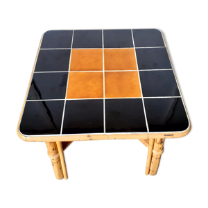 table basse table d’appoint en rotin et céramique vintage