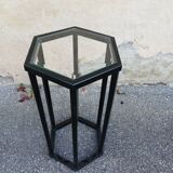 Vintage pedestal table wood and glass