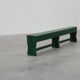 Rustic primitive green farmhouse bench in solid oak, France ca. 1900