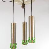 Ceiling lamp with 3 branches aluminum and glass 60s