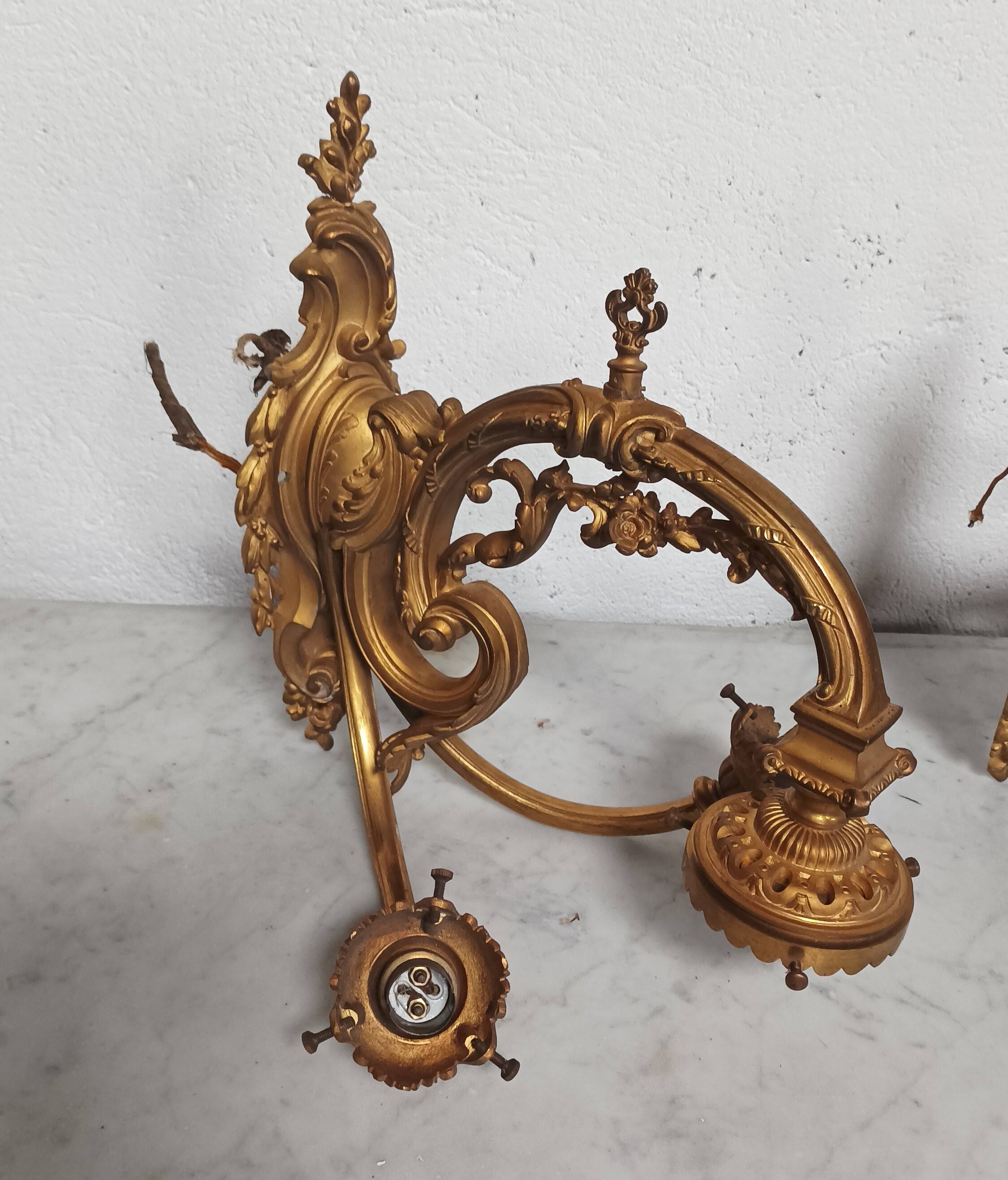 Pair of large Napoleon III bronze wall lights