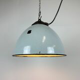 Industrial grey enamel factory lamp with cast iron top, 1960s