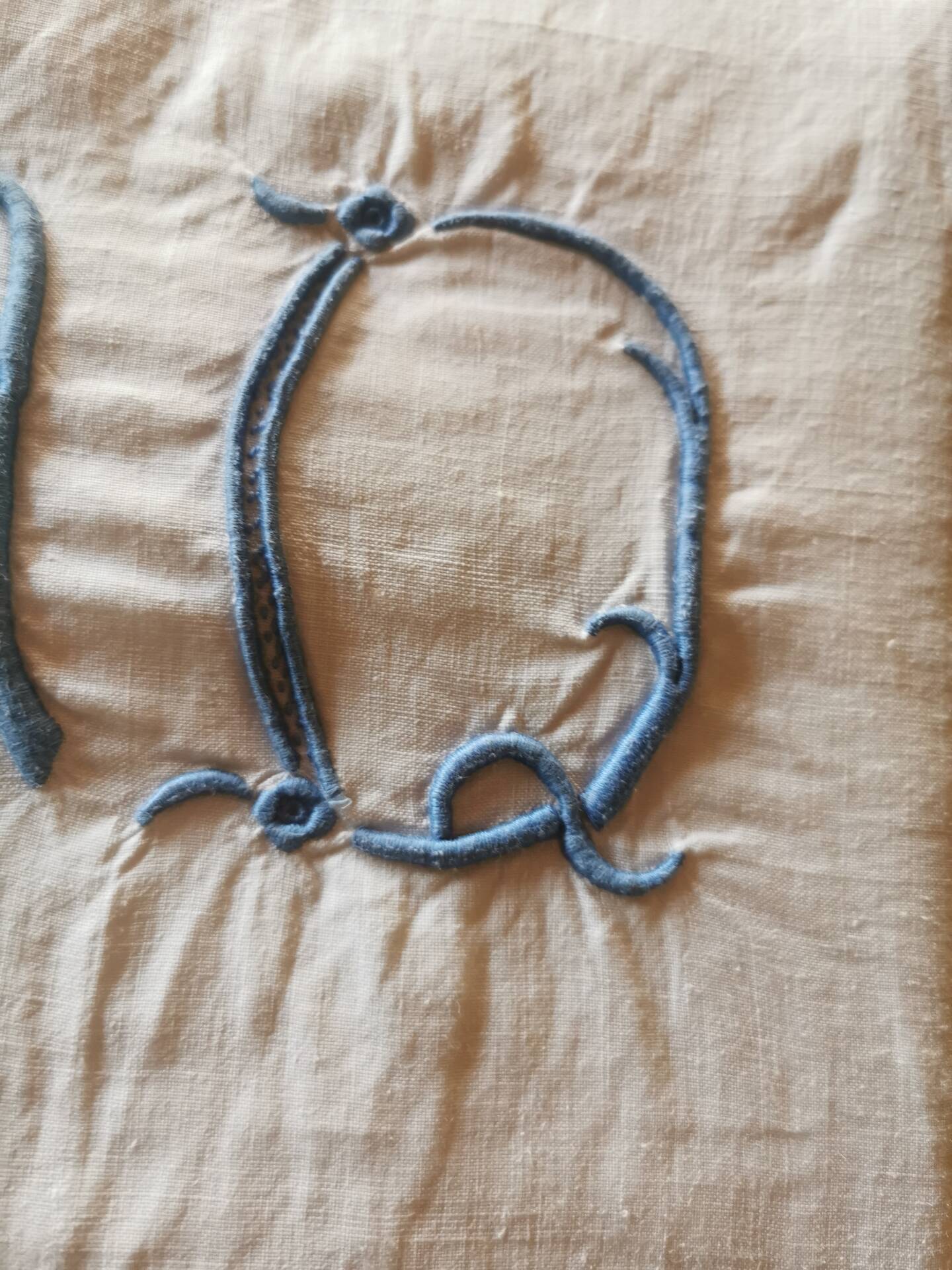 Drap ancien en lin monogrammé 3,20x2,30 m