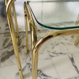 Vintage nesting coffee table in gold-plated metal, brass-style, circa 1970