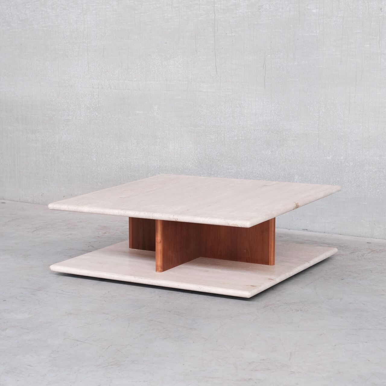 Two tier mid-century travertine coffee table