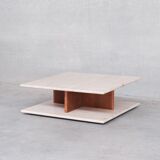 Two tier mid-century travertine coffee table