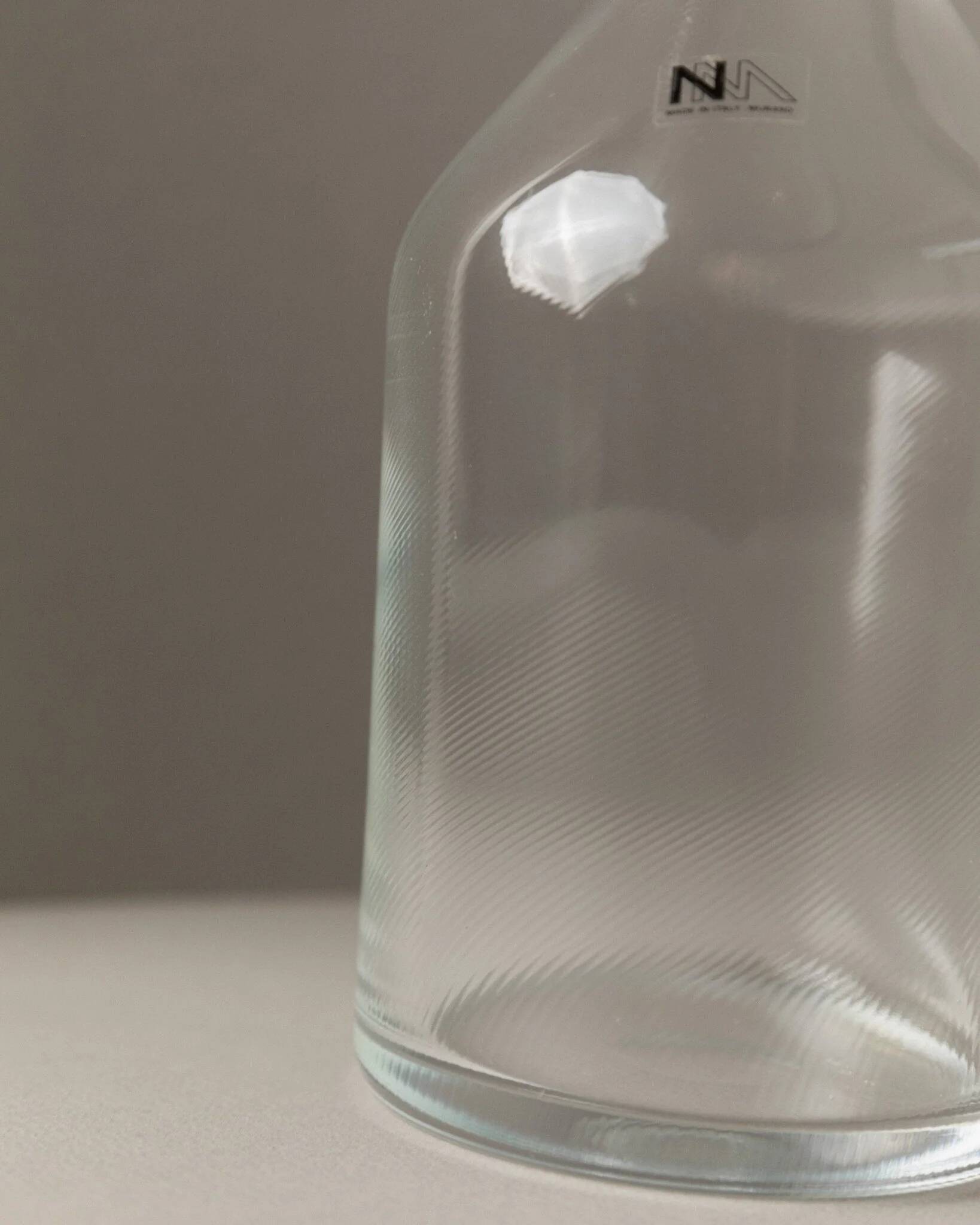 Clear Murano glass decanter with stopper - Italian 1980s liqueur bottle, fluted texture, decorative glass art