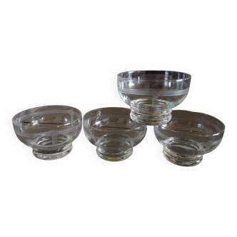 Set of 4 engraved crystal bowls - 1920s/1930s