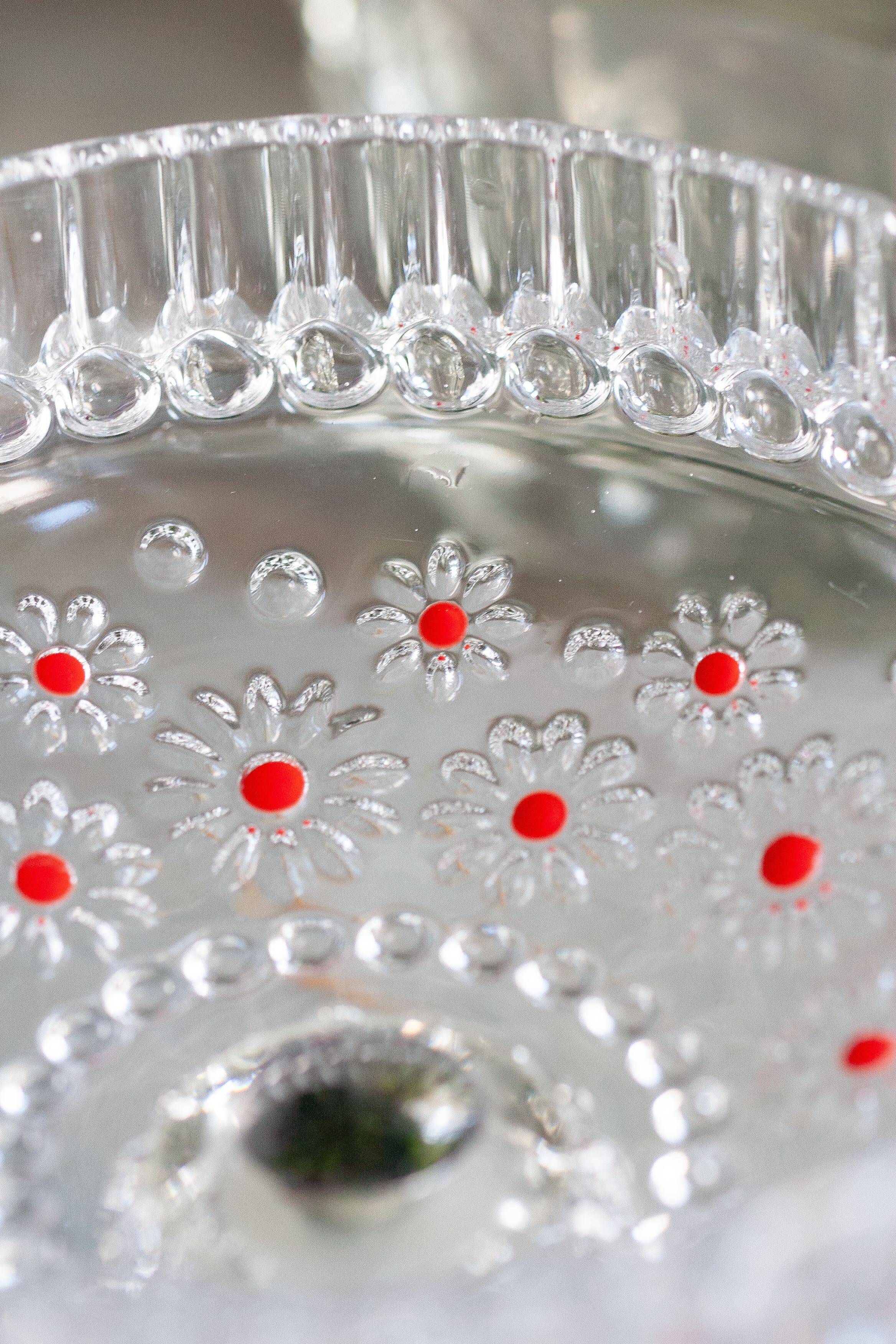 Vintage transparent crystal glass decorative plate, Italy, 1960s.