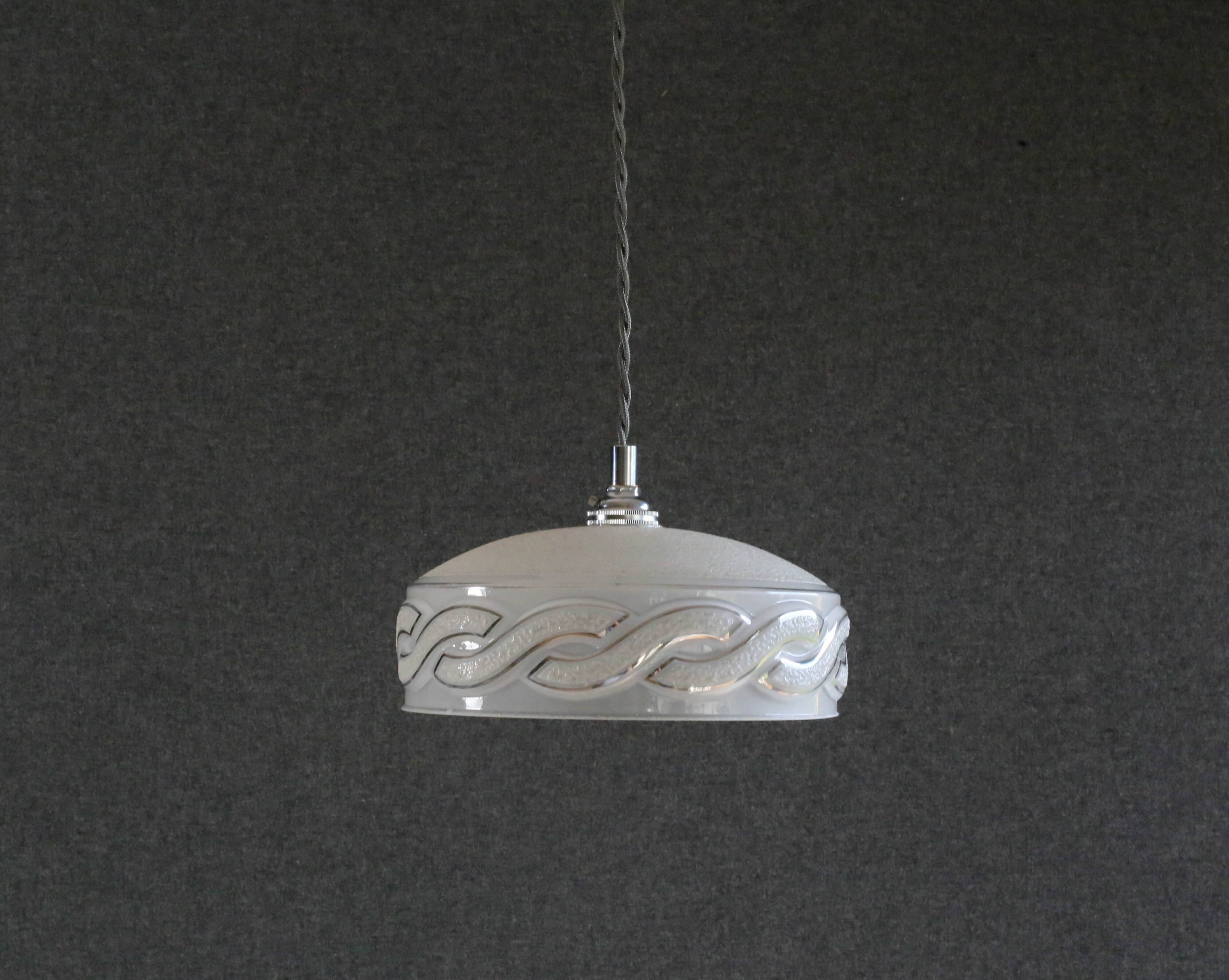 Antique pendant light in translucent grey clichy glass, molded - supplied with chrome socket