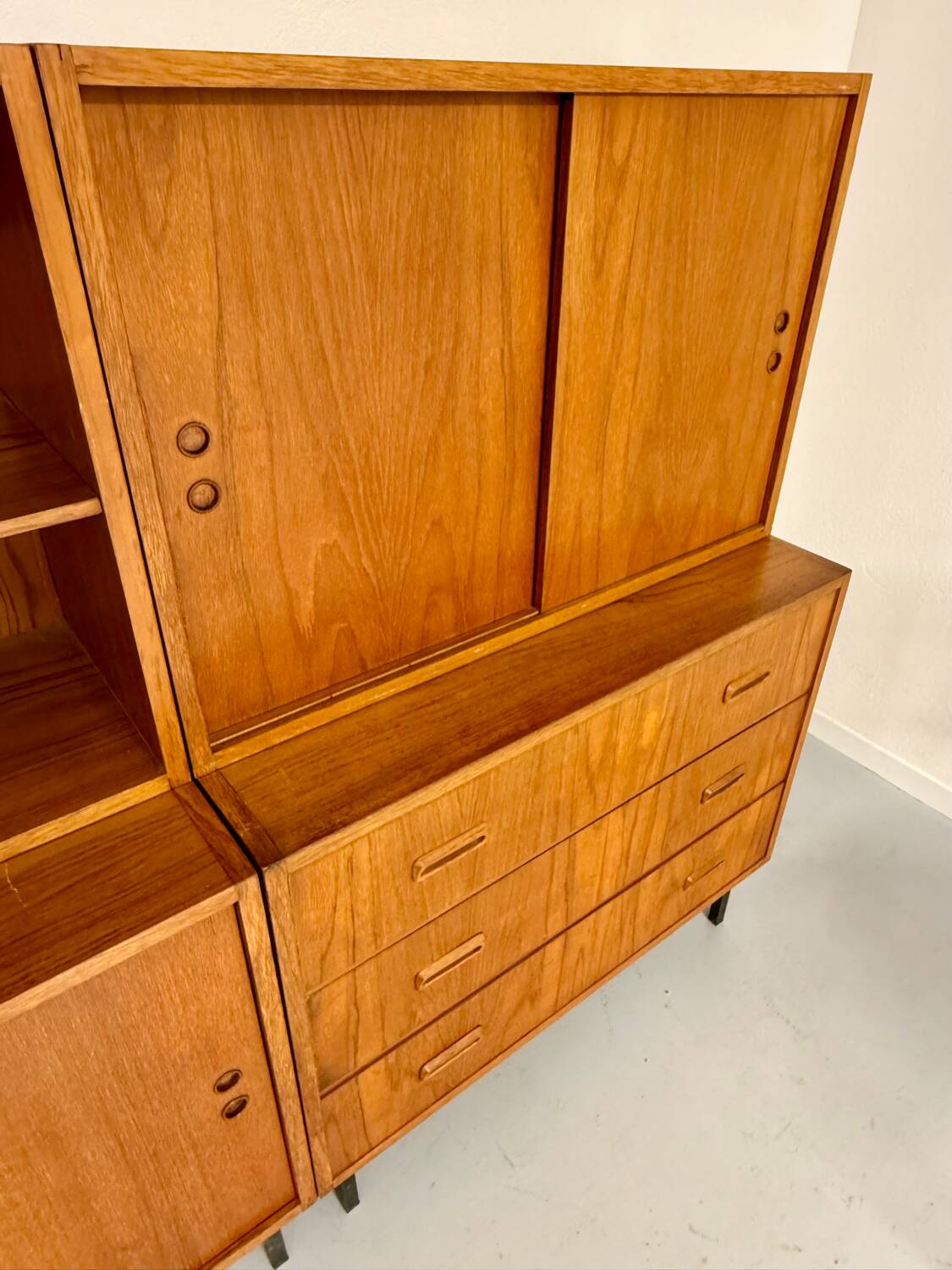 Antique 1950s vintage designer oak modular sideboard
