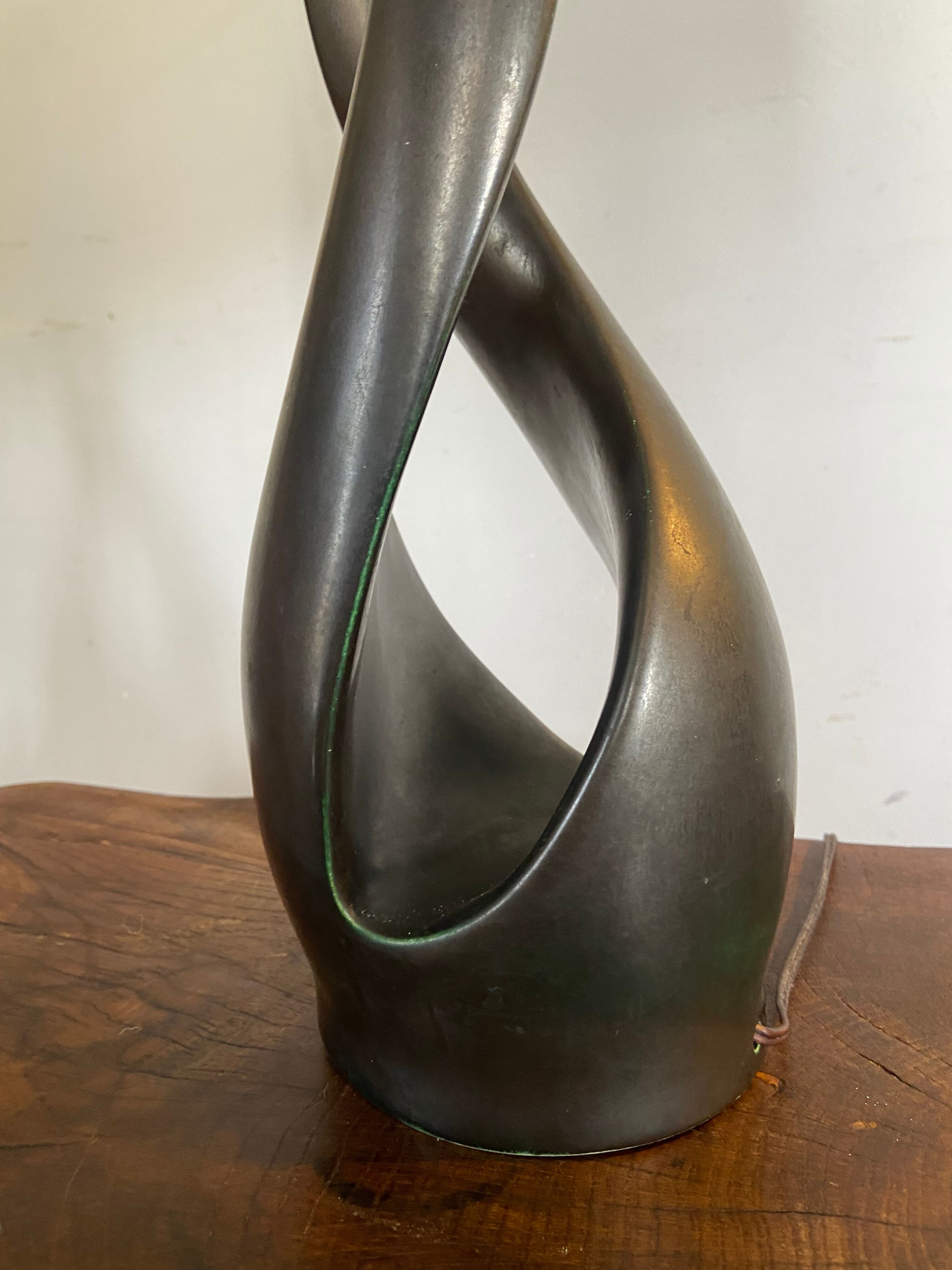 Free form lamp Black ceramic 50s lampshade rope Dlg Marcel Giraud