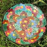 Vallauris flat Stamped numbered enamelled ?decoration of flowers