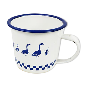 Tasse émaillée bleutée aux motifs canard