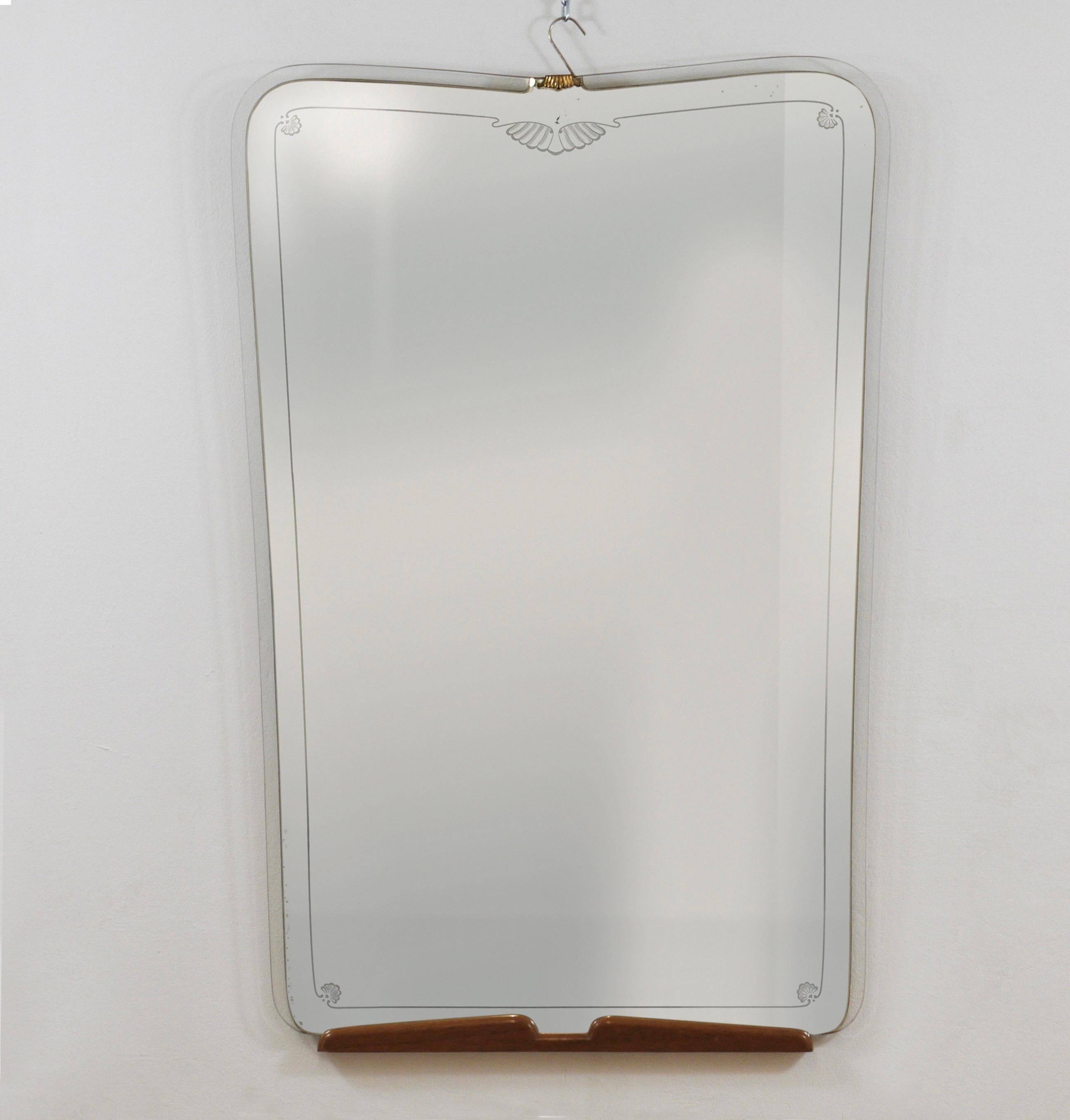 Large Wall Mirror Paolo Buffa Cherry and Brass, Italy, mid-century, circa 1940