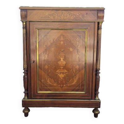 Buffet meuble d'appuie Napoléon iii en marqueterie florale et marbre 19ème