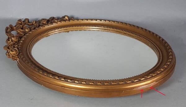 Miroir ovale cadre ancien style Louis XVI bois stuc doré d'origine 52x37 cm