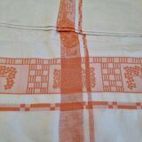 Antique orange and white damask tablecloth