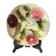 Art Deco barbotine plate from the 1930s – floral decoration of pink zinnia and dahlia – antique ceramic Ø 22 cm