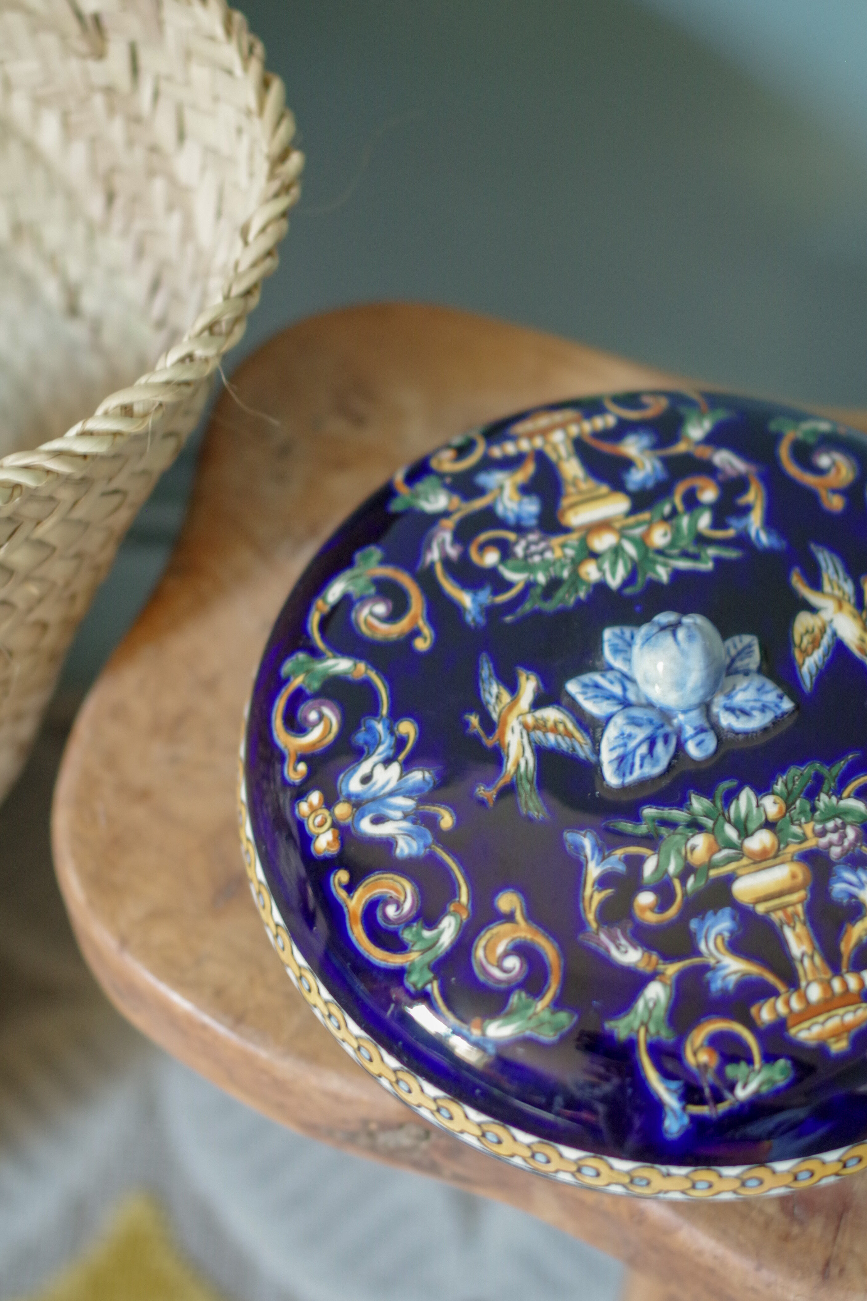 Gien blue earthenware candy box