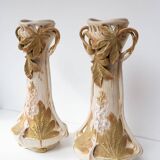 Pair of large Royal Dux Bohemia art nouveau vases c. 1900