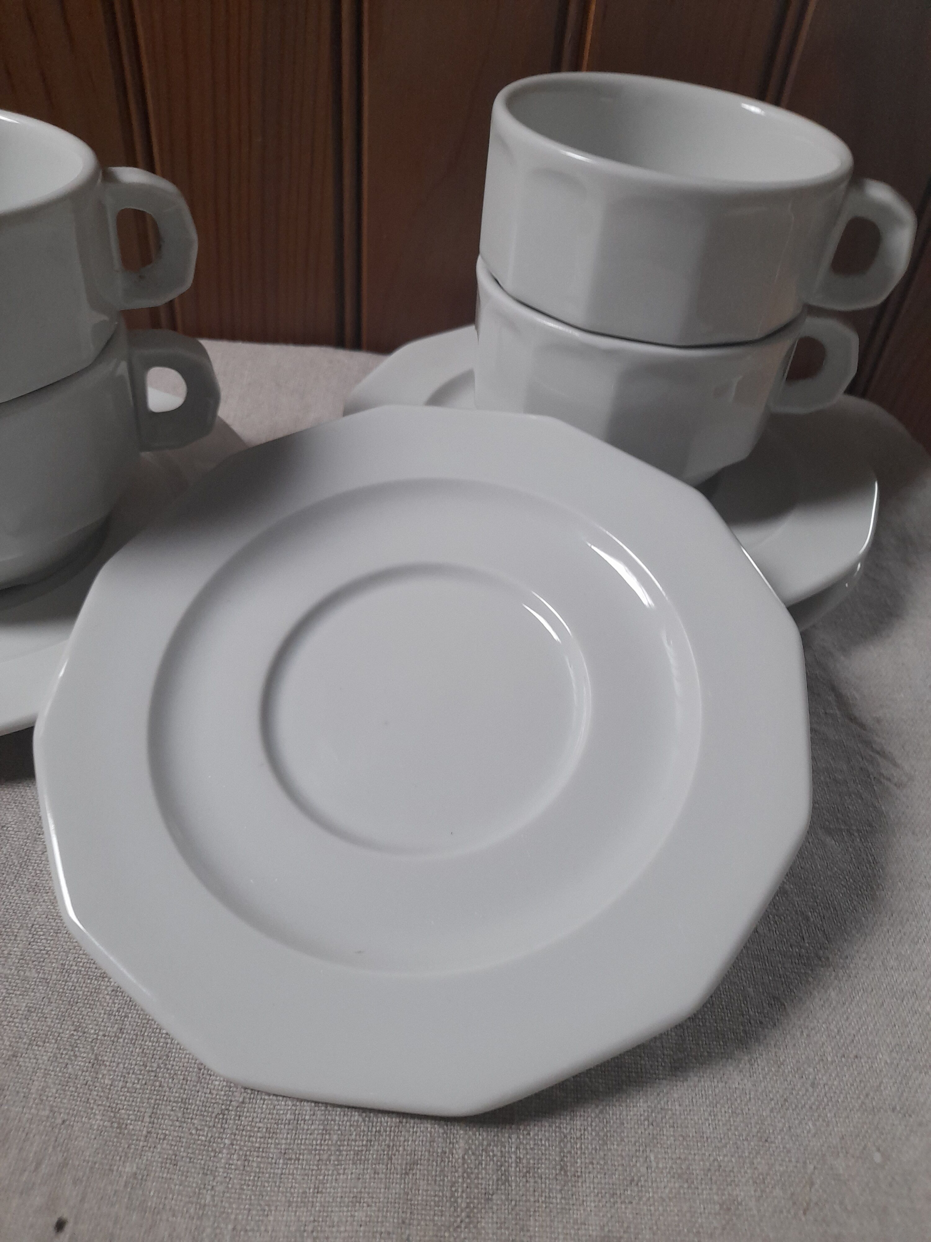 4 tasses & sous-tasses bistrot de Pillivuyt, vintage 70's