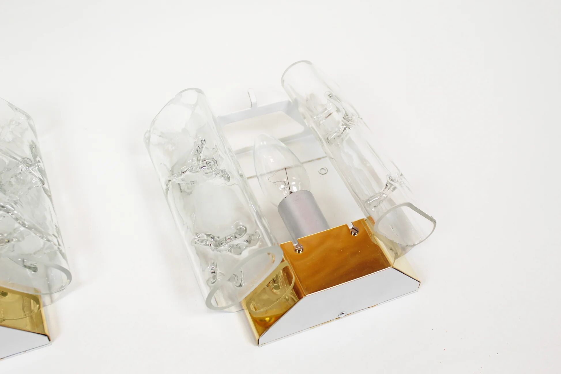 Pair of brass and glass wall lamps by Doria Leuchten