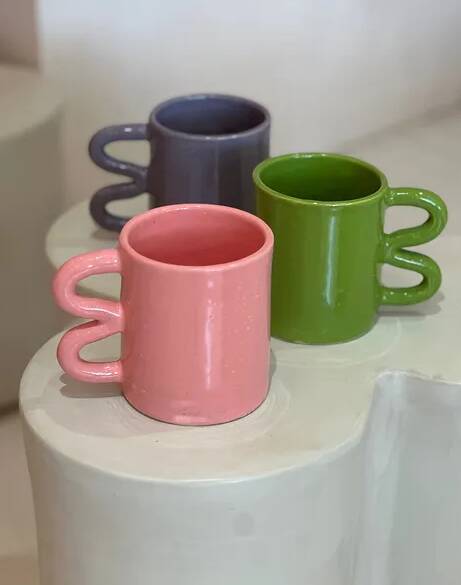 Mug cup ceramic handle graphic wave colorful design tangy apple green