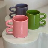 Mug tasse céramique anse vague graphique design coloré vert pomme acidulé