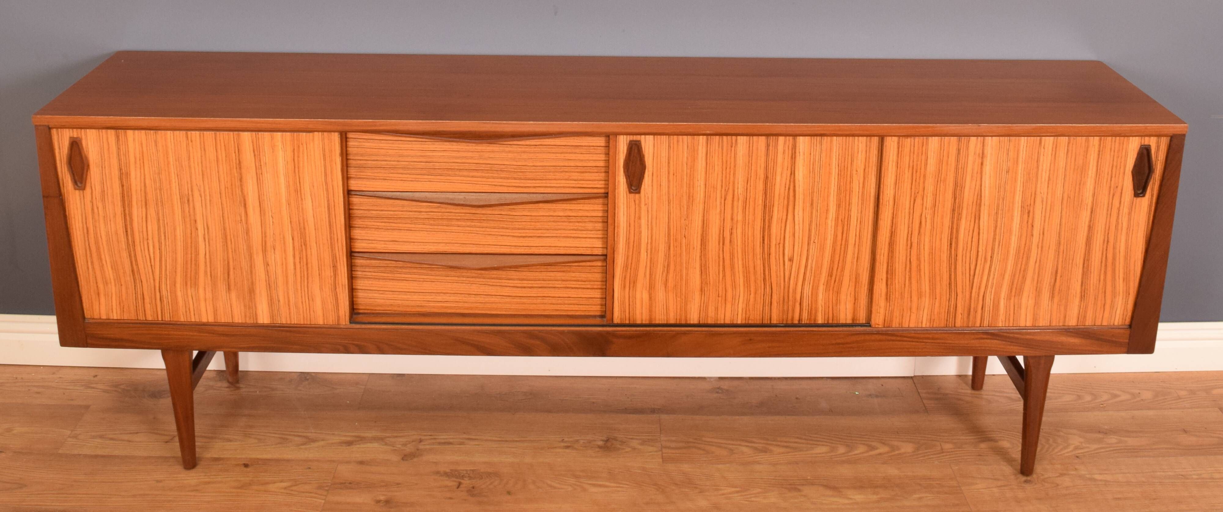 Restored Long EON Elliots of Newbury Teak & Zebrano Long Retro RHF Sideboard