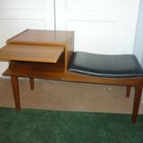 Banquette de téléphone en teck ancien avec siège en vinyle