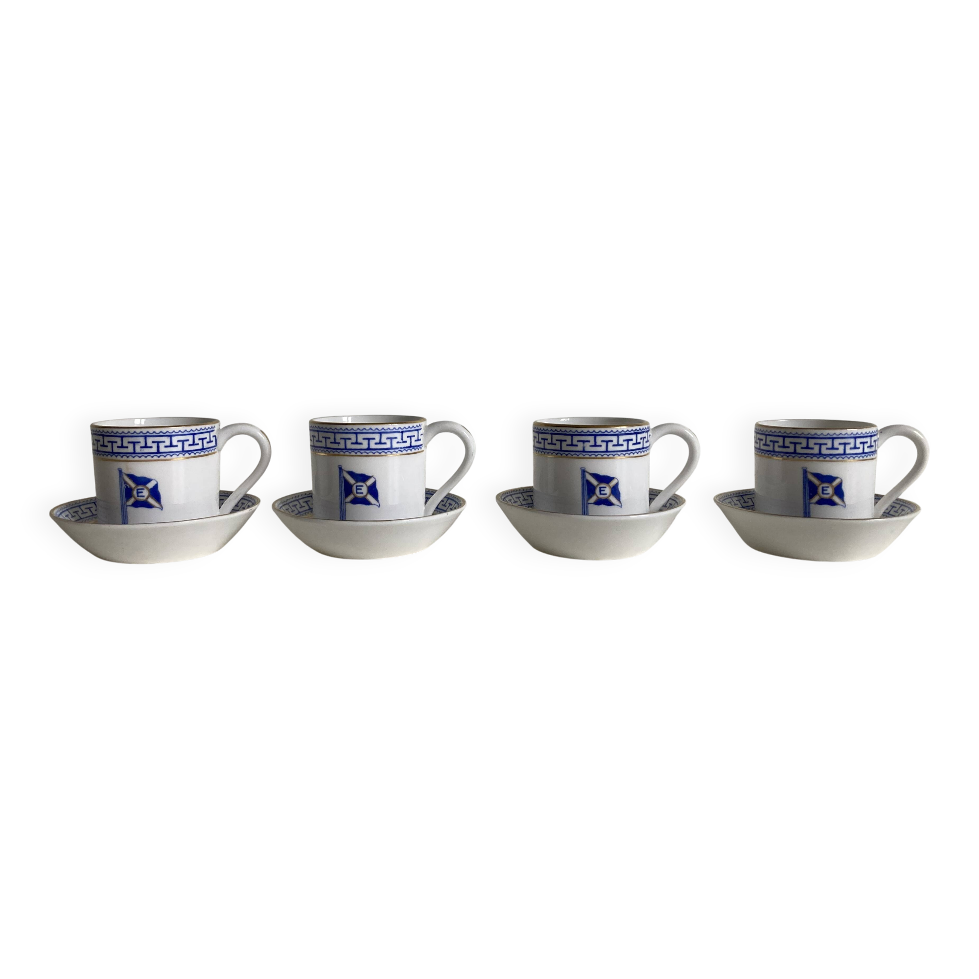 4 coffee cups and saucers