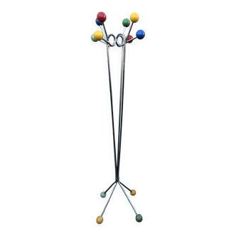 Coat rack in chromed metal and colored balls 1950-1970