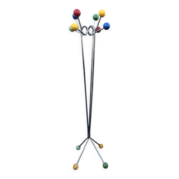 Coat rack in chromed metal and colored balls 1950-1970