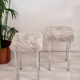 Set of two vintage chrome stools with fluffy upholstery