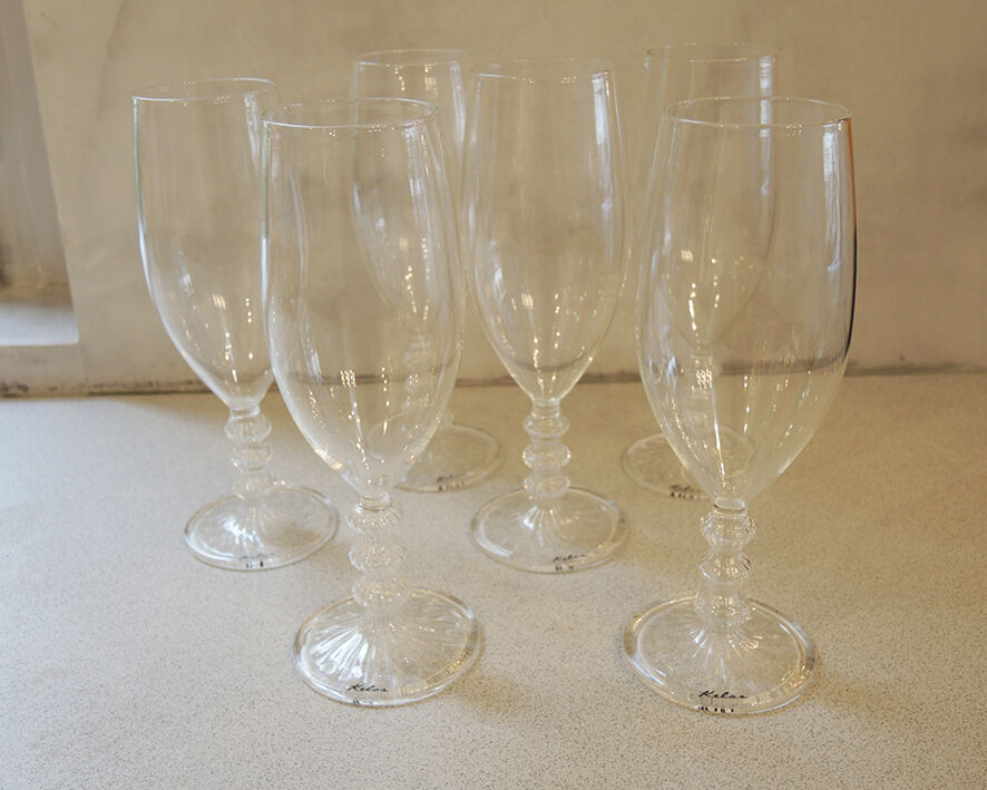 6 champagne flutes in blown glass