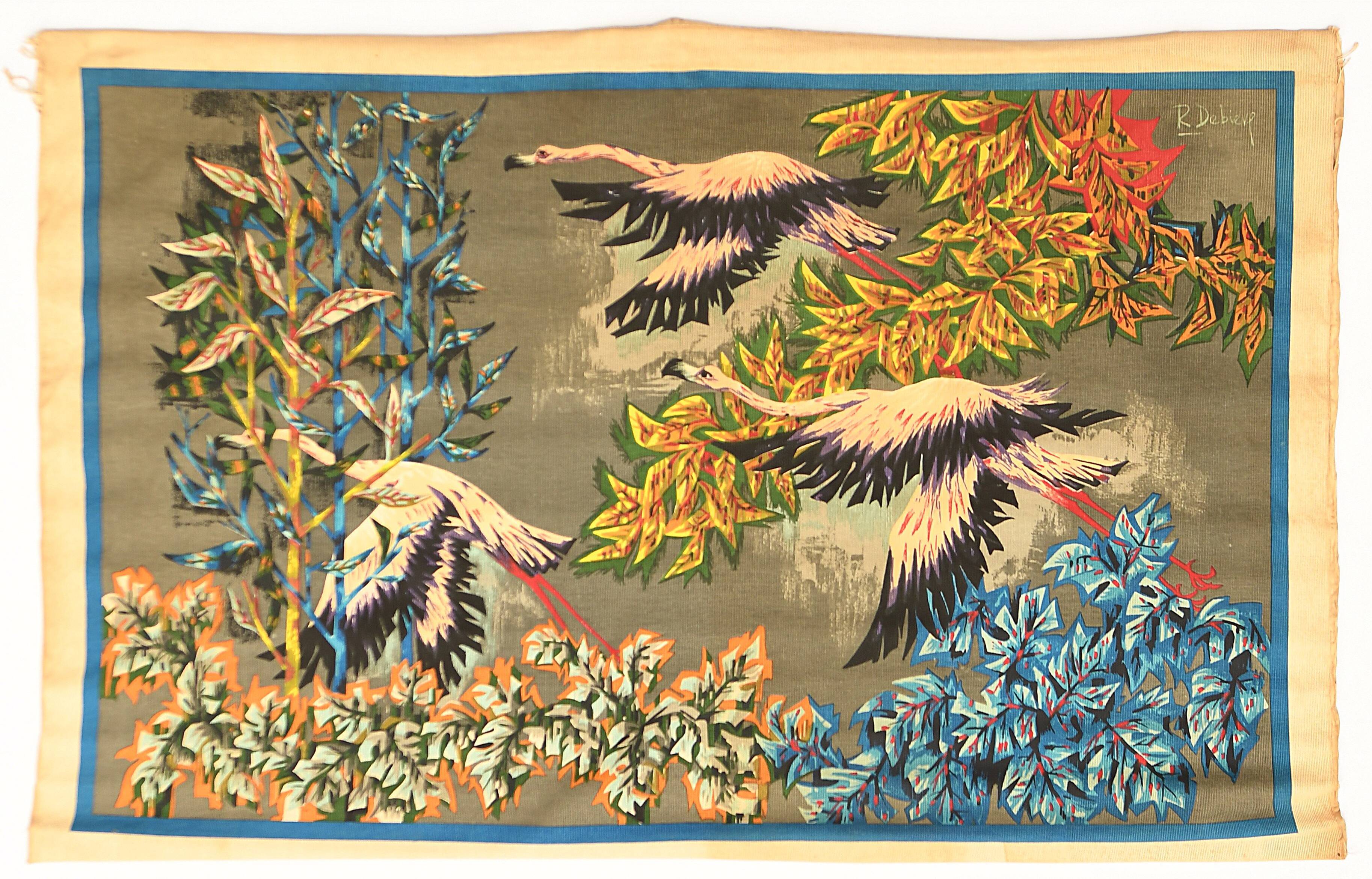 Tapestry by Robert Debiève "The flight of flamingos"