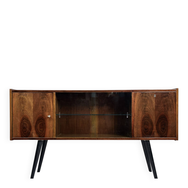 Vitrine bar polonaise vintage en placage de noyer – années 60