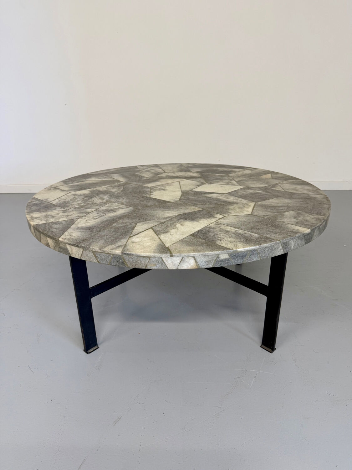 Antique stone and metal coffee table, vintage 70s design