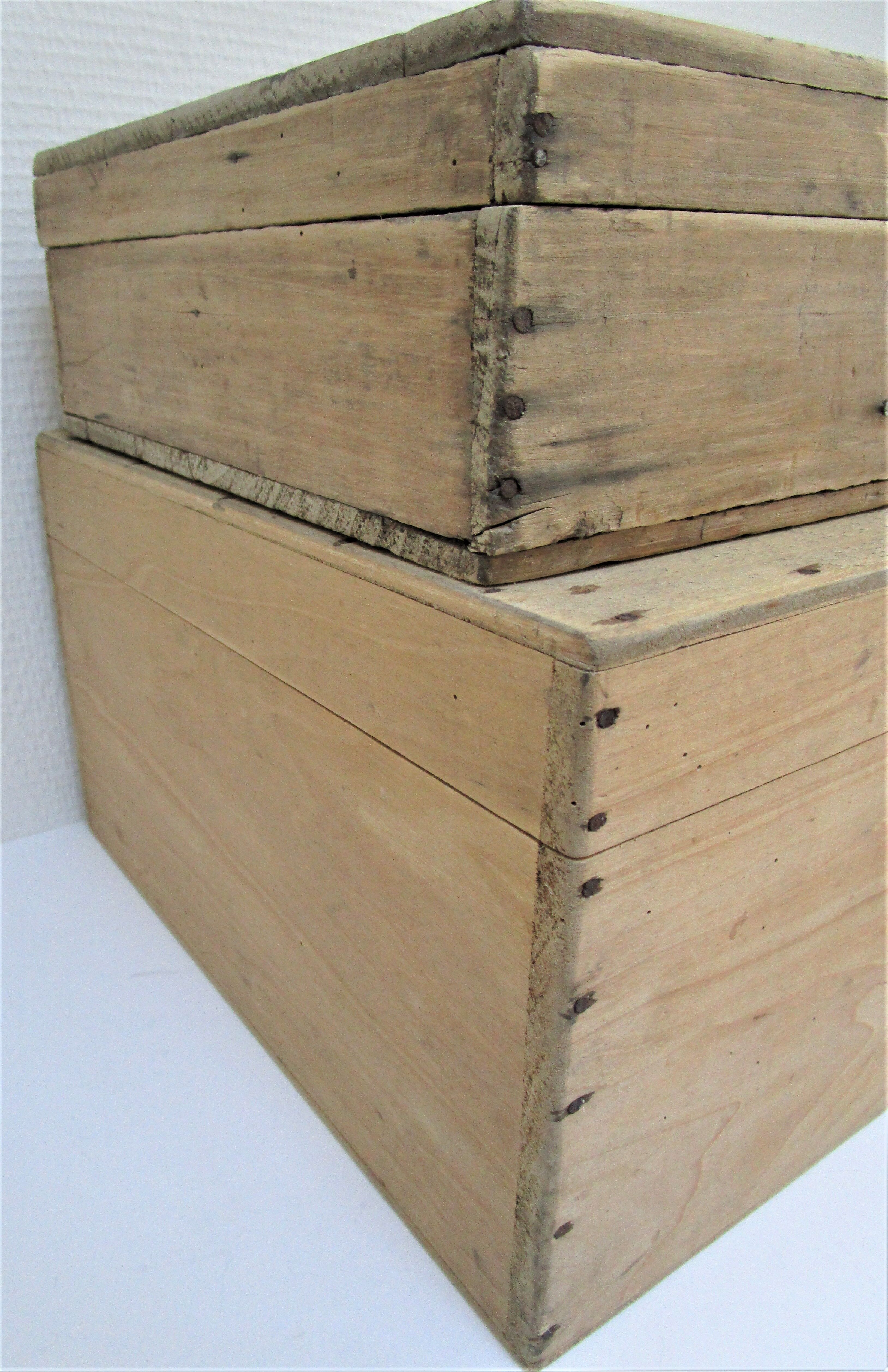 Two boxes clear solid wood patinated early 20th century