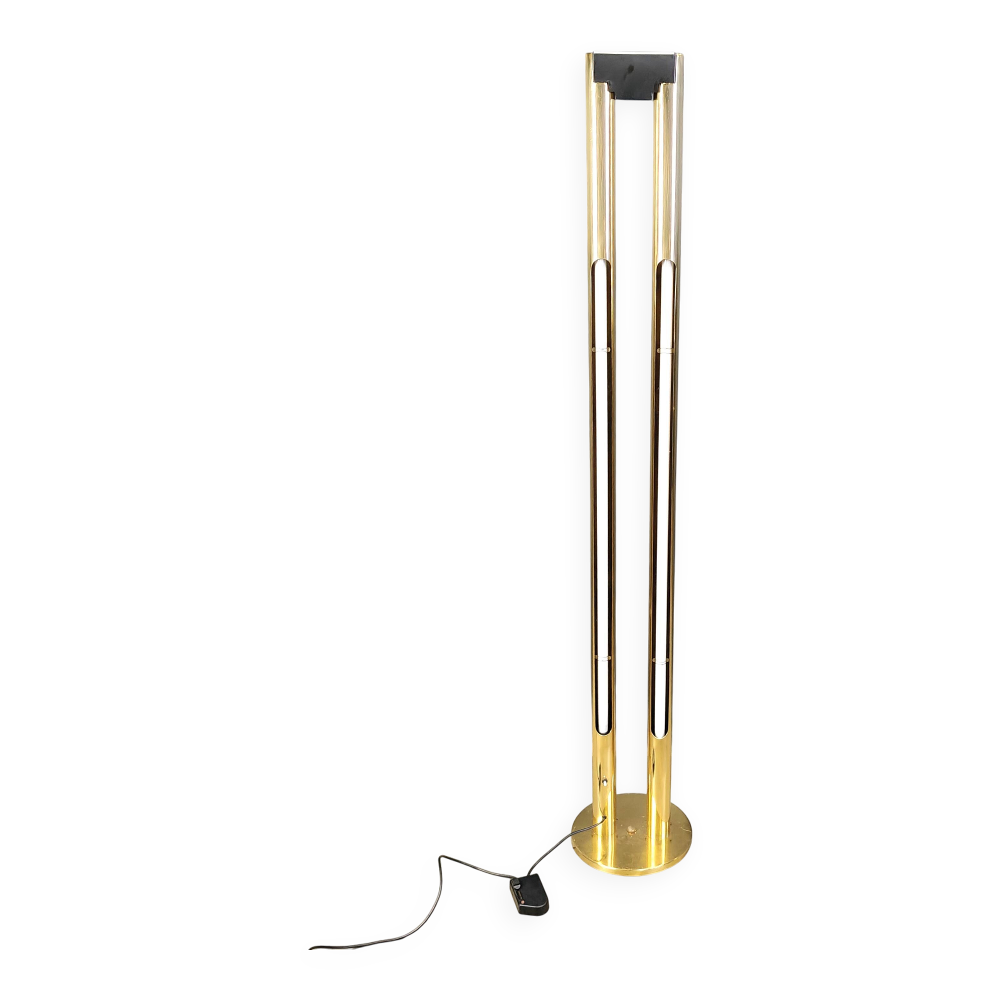 Vintage brass tube light floor lamp, 1980s