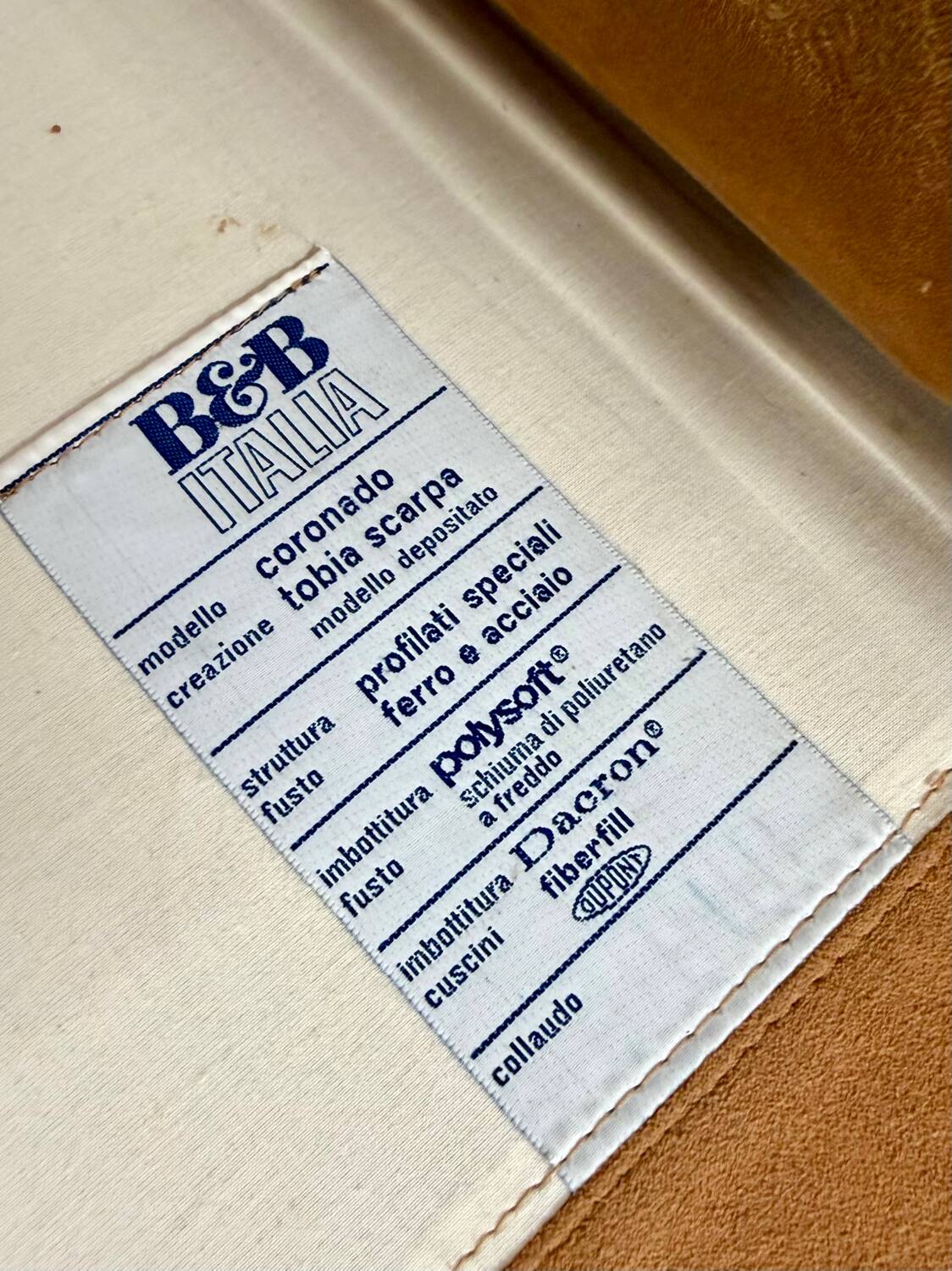 Three-seater alcantara canapé design by Tobia Scarpa for BB ITALIA vintage.