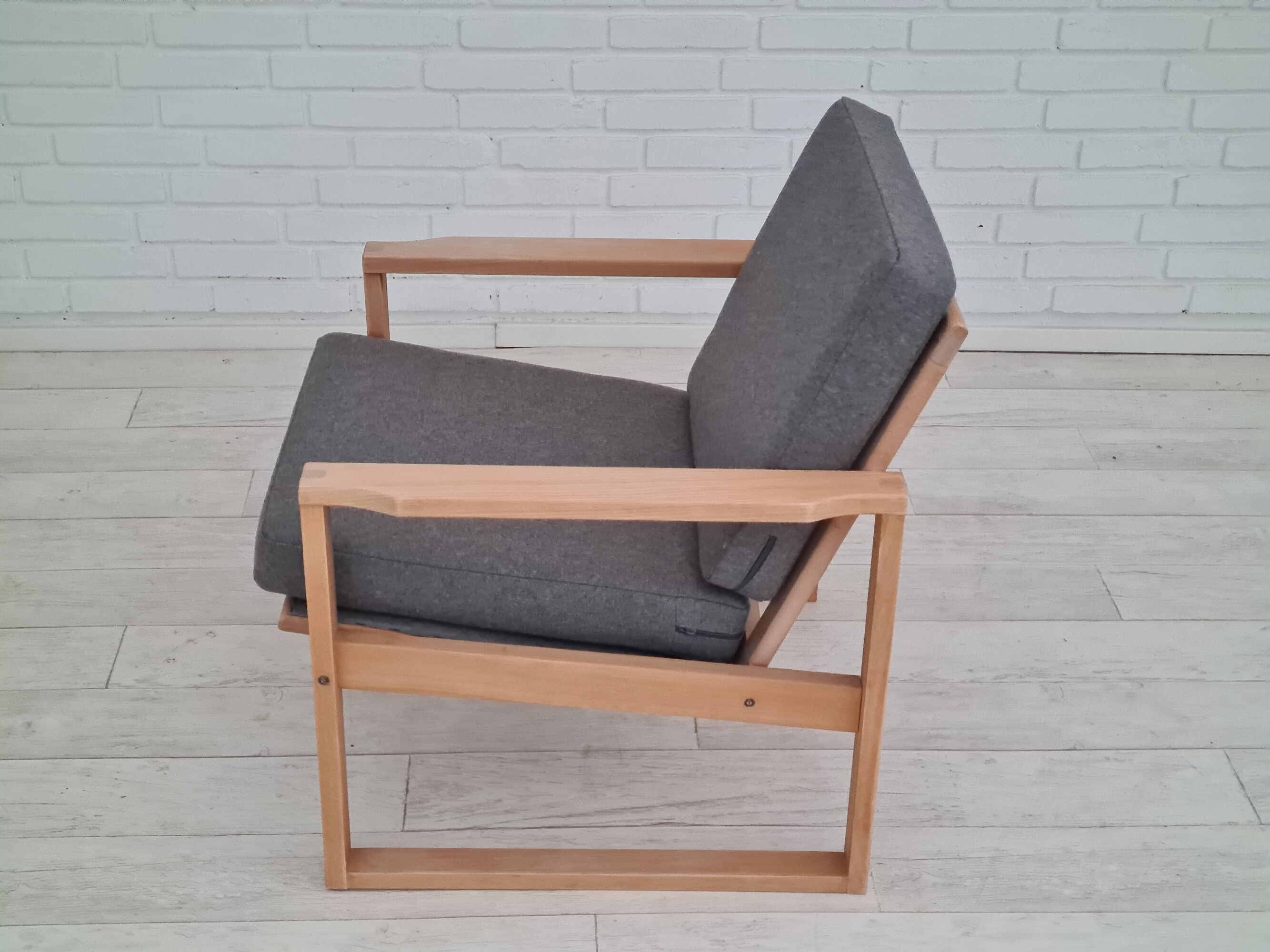 1970s, danish armchair, reupholstered, furniture wool, beech wood