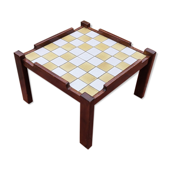 Scandinavian coffee table wood and ceramic checkered 1960 vintage