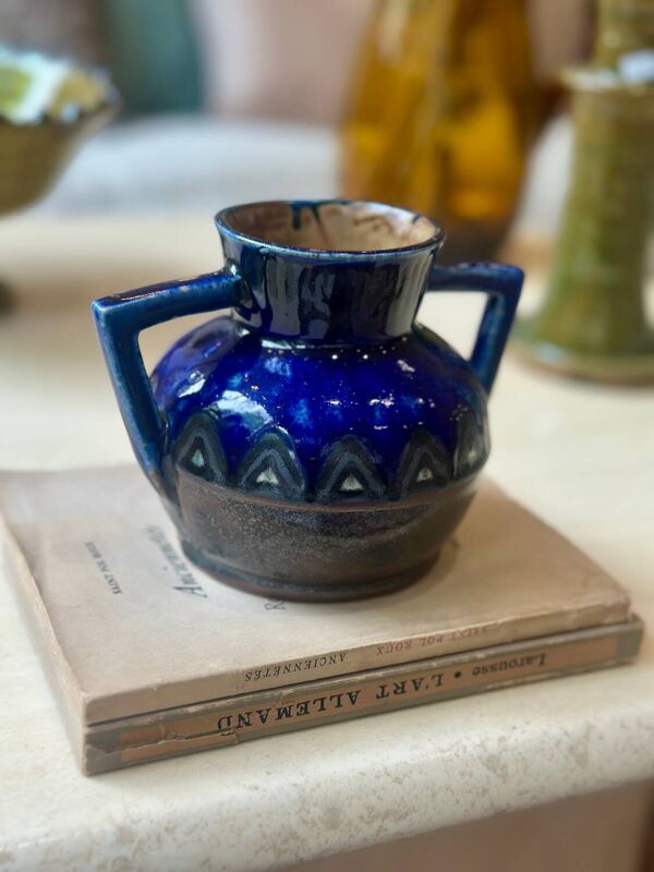 Vase céramique bleu grès émaillé Odetta Faïencerie HB Quimper Bretagne art
