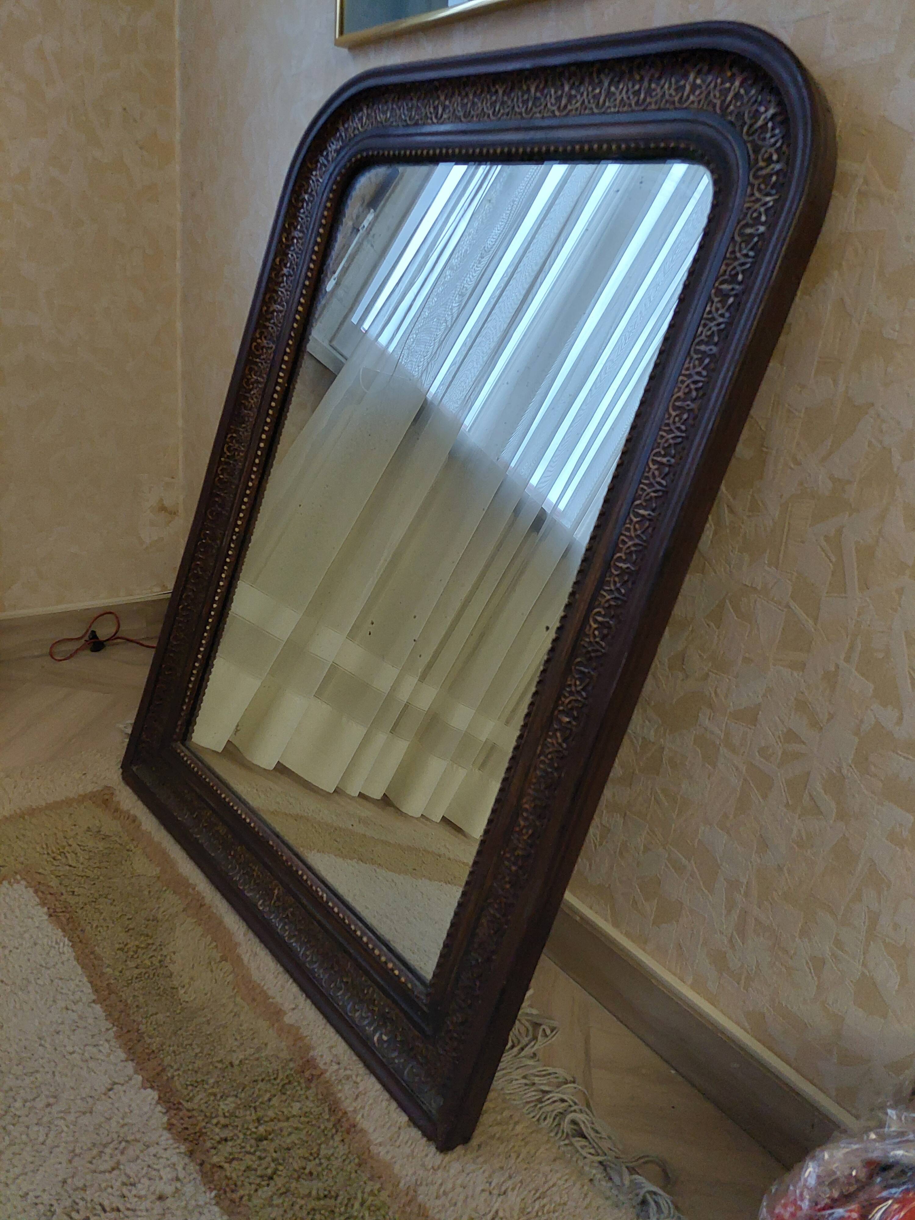mirror carved wooden semi-circle frame 60x70cm